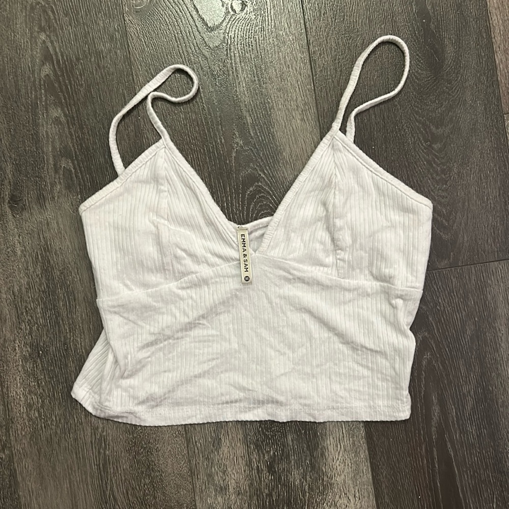White Ribbed V-Neck Crop Top